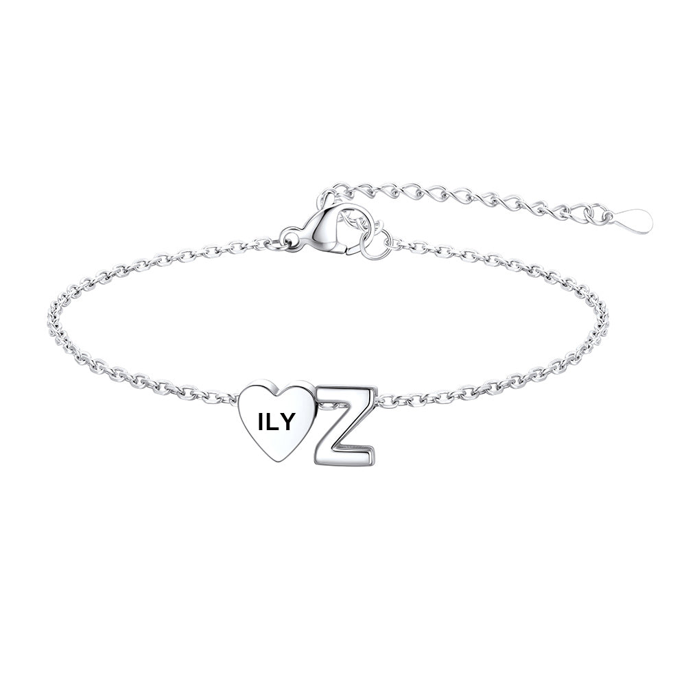 Personalized Heart Initial Z Bracelet for Women