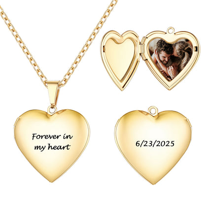 Personalized Heart Locket Necklace in Gold Plated