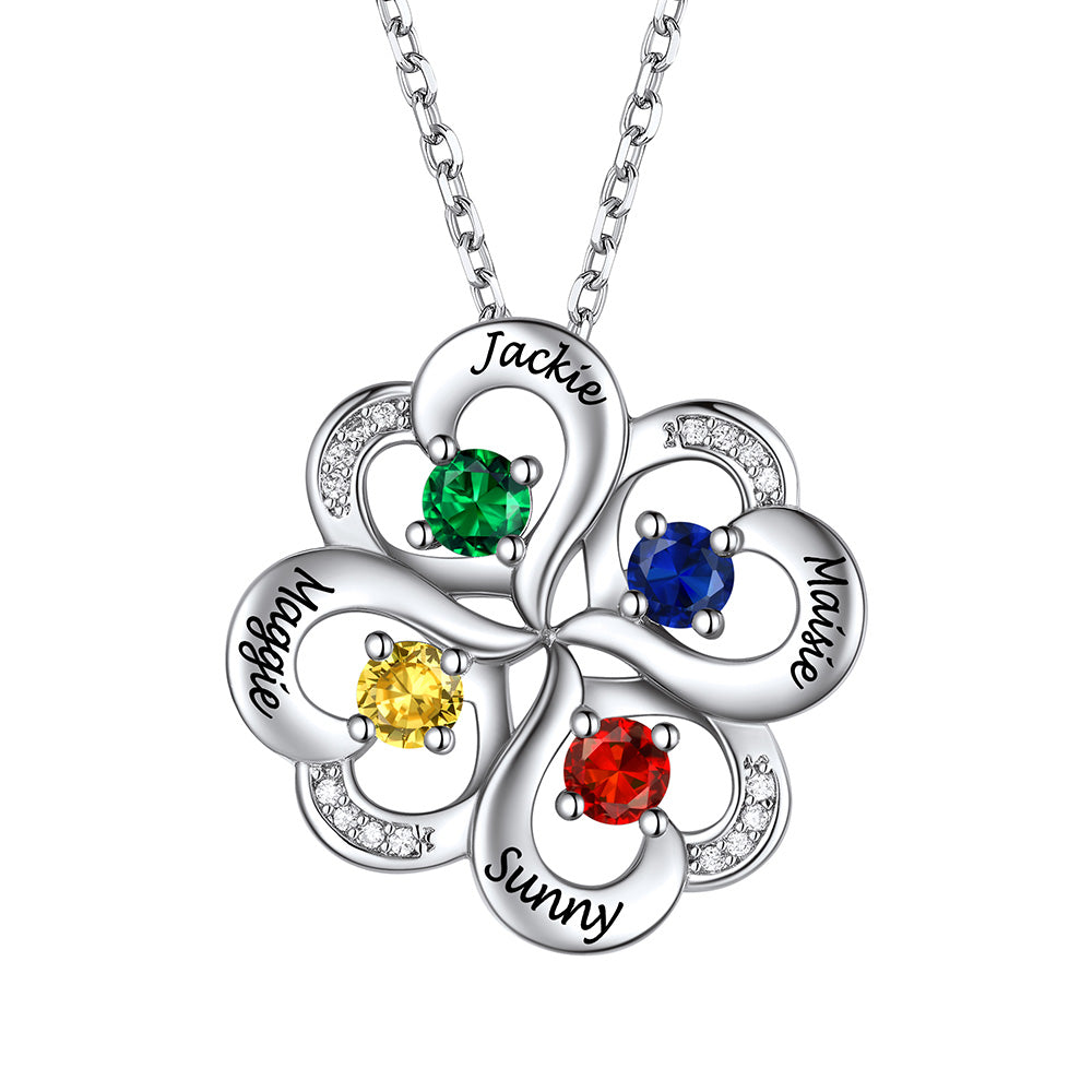 Personalized Heart Lucky Leaf Clover Birthstone Necklace