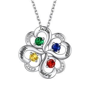 Personalized Heart Lucky Leaf Clover Birthstone Necklace