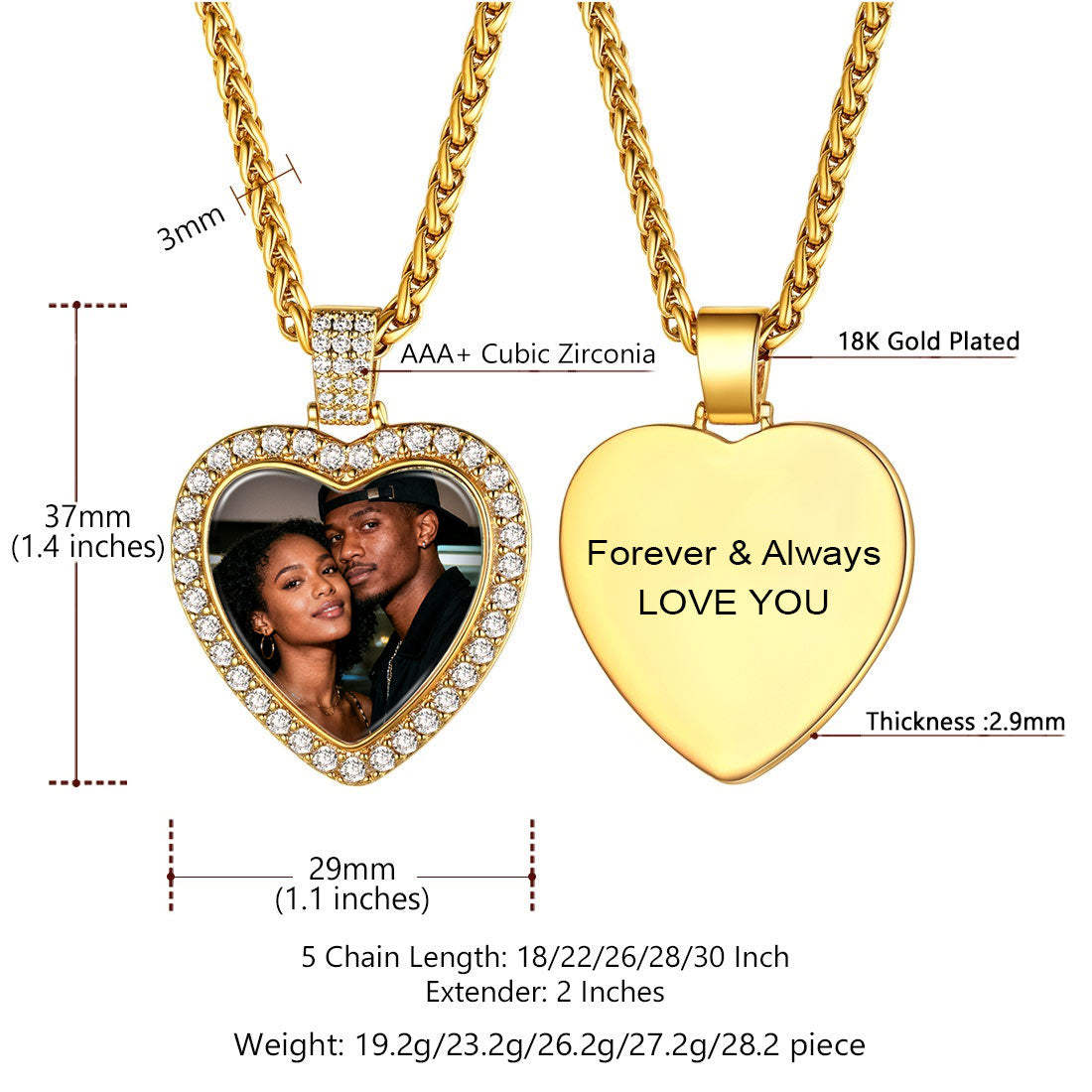 Personalized Heart Photo Pendant Necklace Dimension, Durable