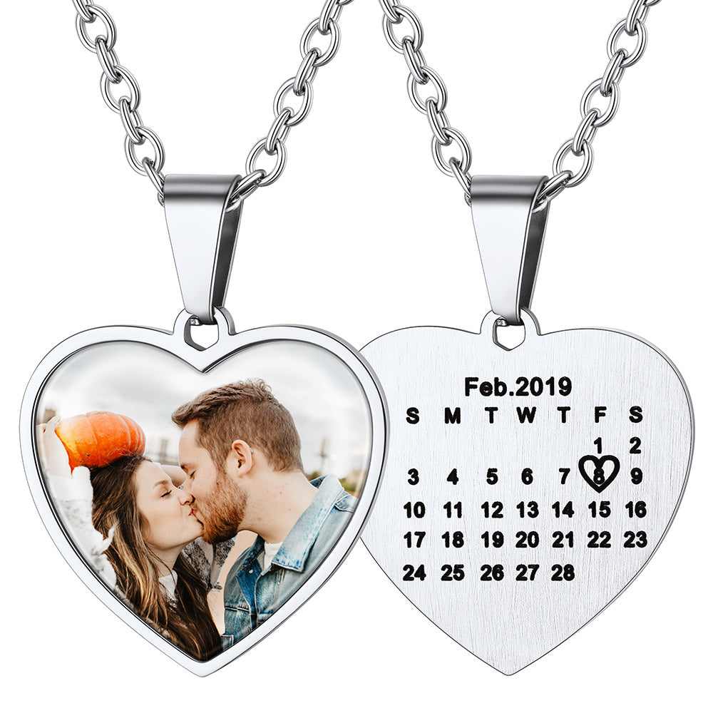 Personalized Heart Photo Pendant Necklace With Calendar
