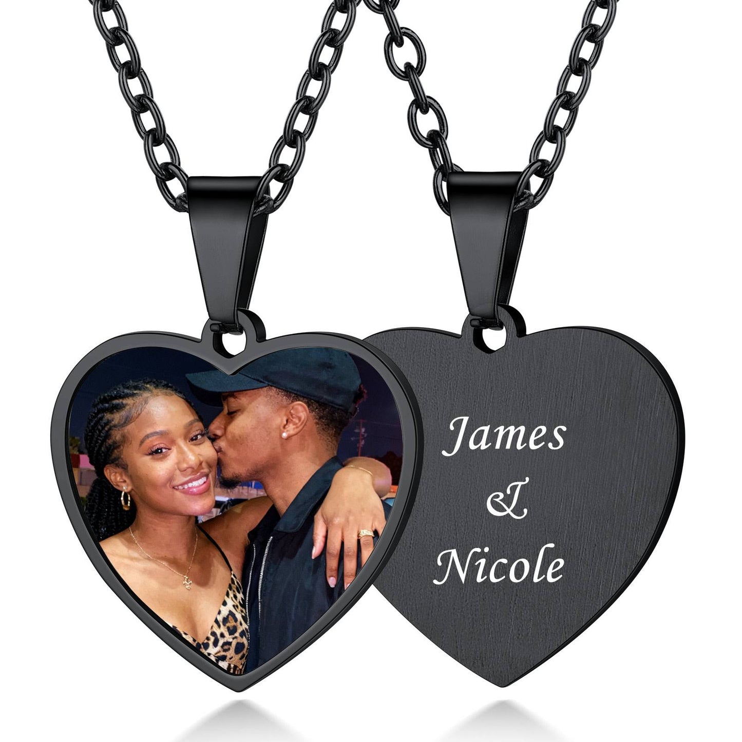 Personalized Heart Picture Necklace for Women Black Plated