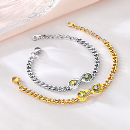 Personalized Infinity Heart Birthstone Cuban Link Bracelet in different color