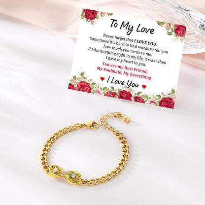 Personalized Infinity Heart Birthstone Cuban Link Bracelet with greeting card