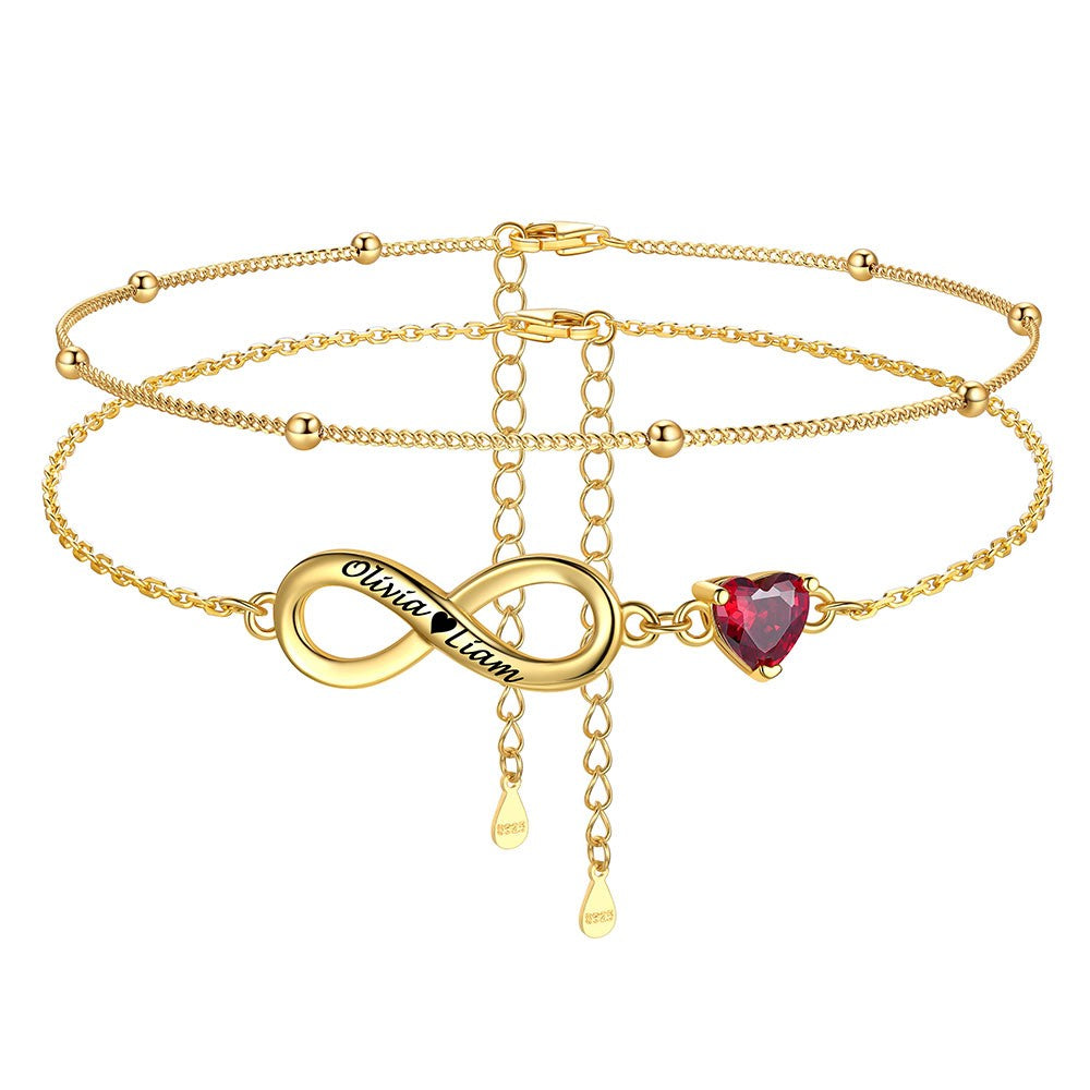 Personalized Infinity Layer Ankle Bracelet Sterling Silver in Gold Plated