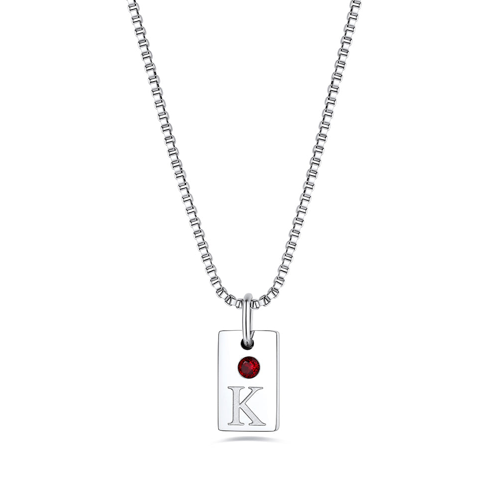 Personalized Initial Birthstone 1 Tag Necklace on a white background