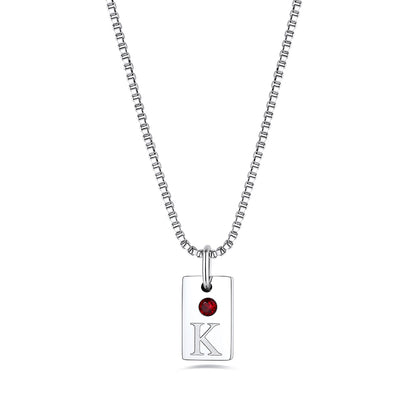 Personalized Initial Birthstone 1 Tag Necklace on a white background