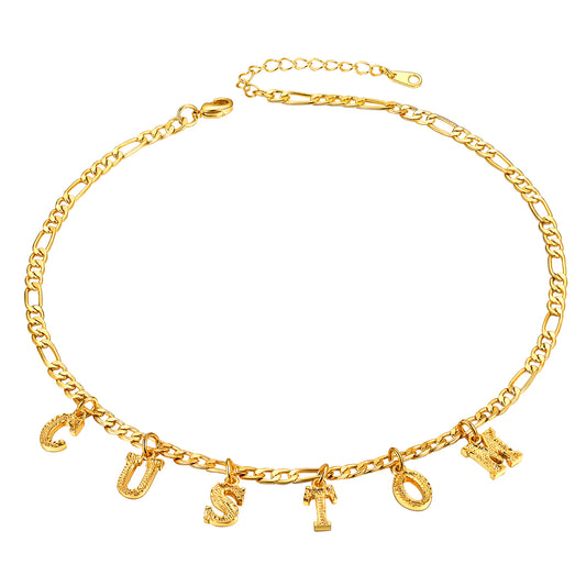 Personalized Initial Figaro Chain Choker Necklace