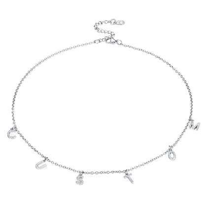 Personalized Initial Name Choker Necklace White Gold Plated