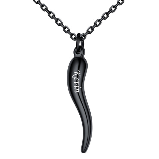 Personalized Italian Horn Necklace Black Plated
