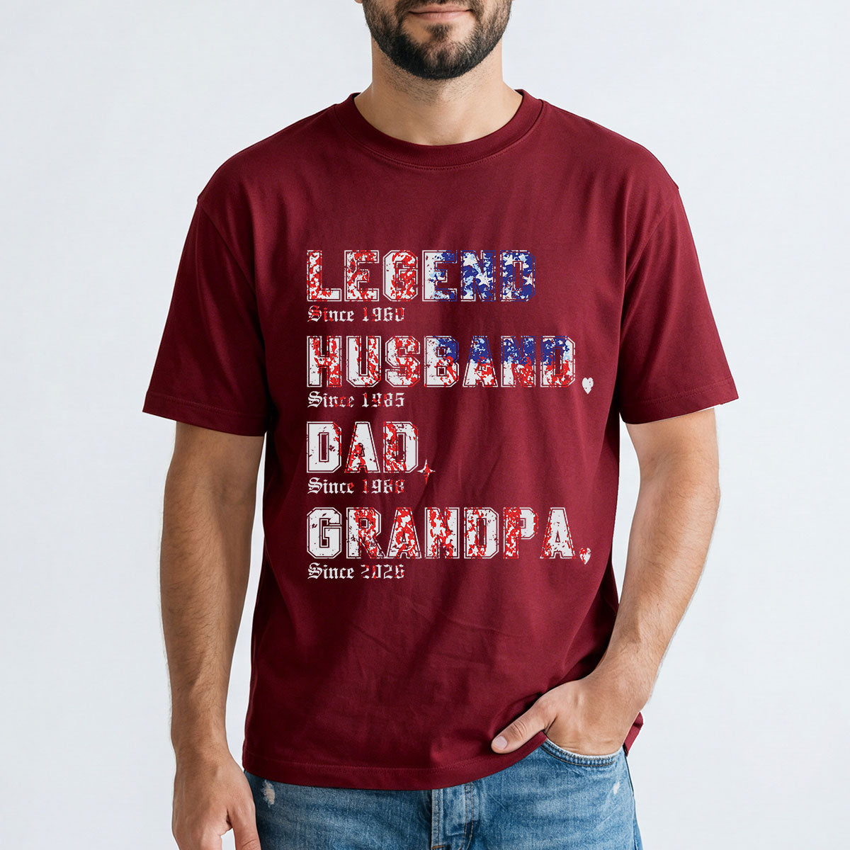 Personalized Legend T Shirt for Dad Dark Red