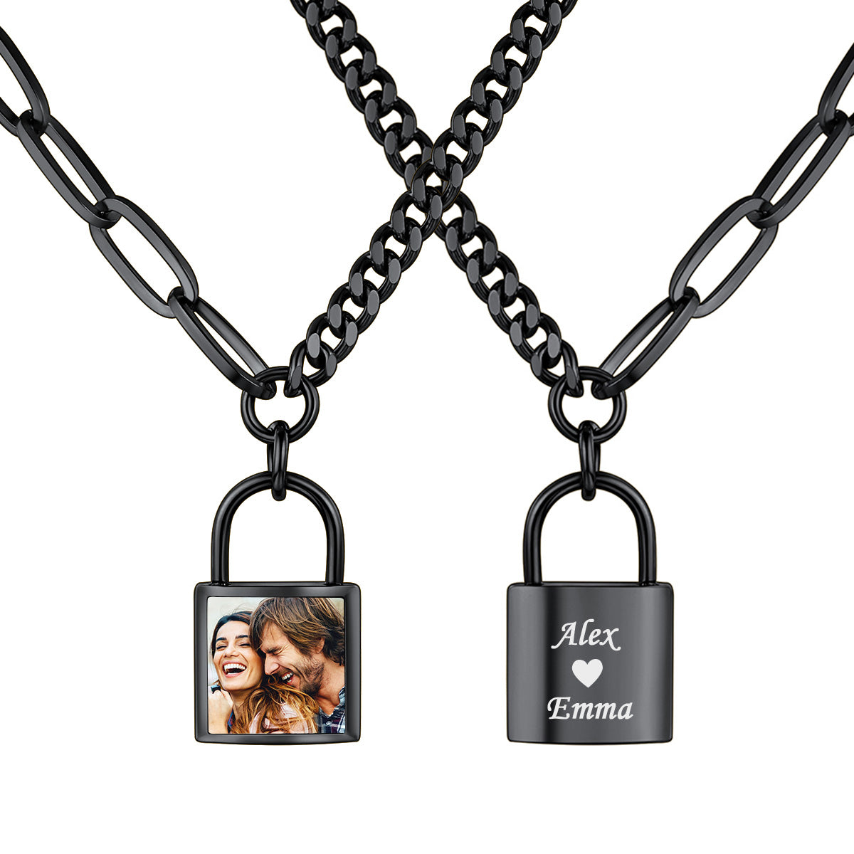 Personalized Lock Chian Necklace Black Plated