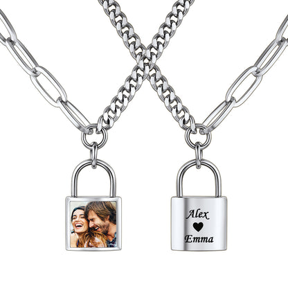 Personalized Lock Chian Necklace Steel