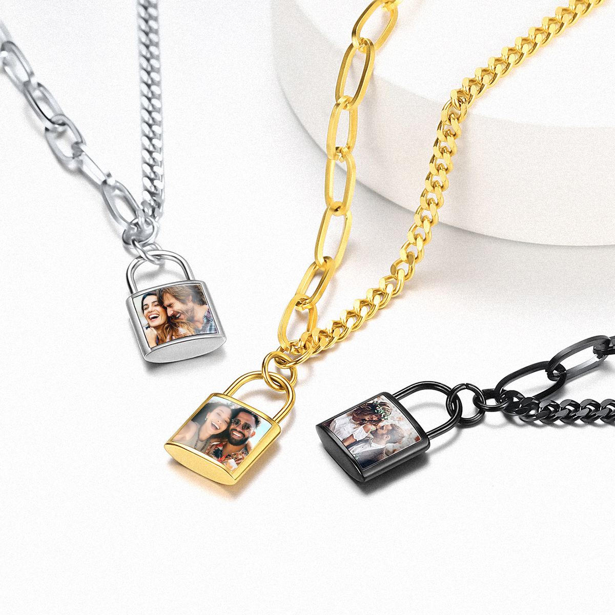 Personalized Lock Chian Necklace in differenti color