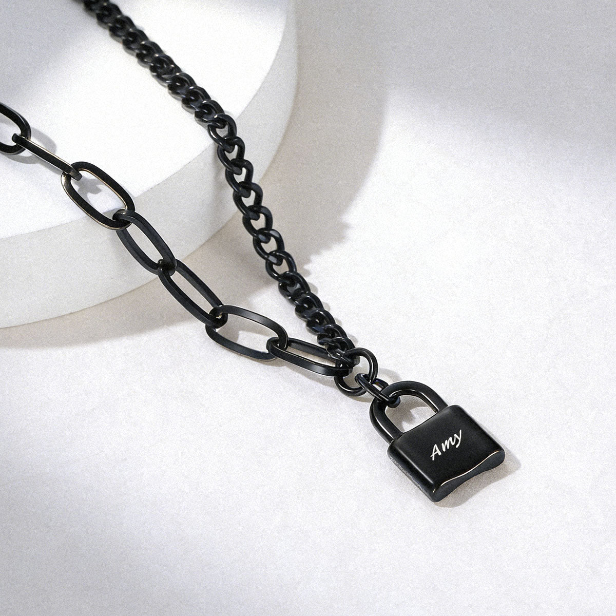 Personalized Lock Necklace Black Plated