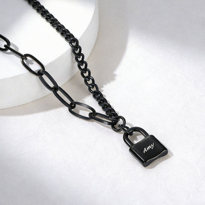 Personalized Lock Necklace Black Plated