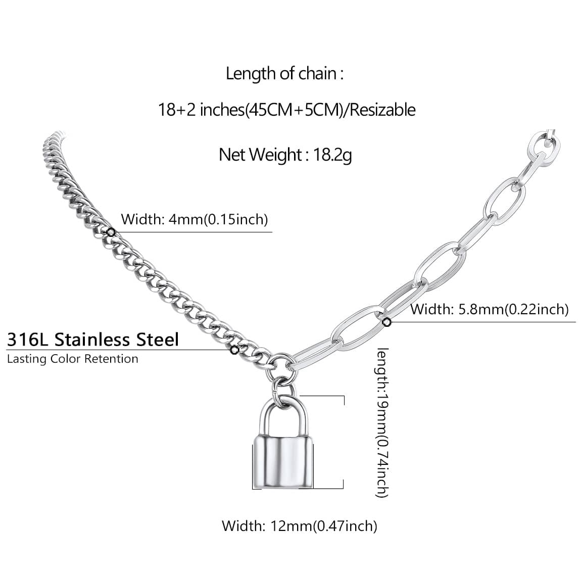 Personalized Lock Necklace Dimension, Durable