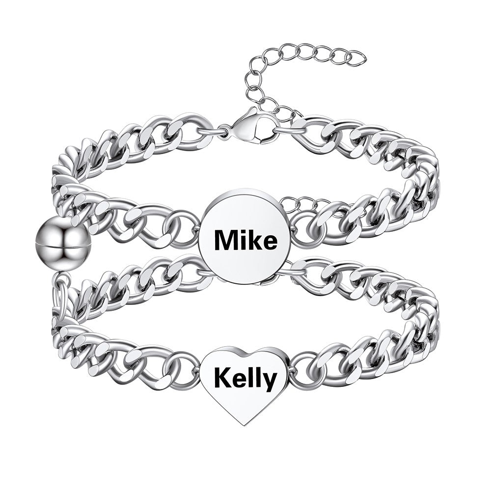 Personalized Magnetic Cuban Chain Couple Bracelet