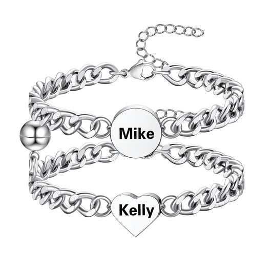 Personalized Magnetic Cuban Chain Couple Bracelet