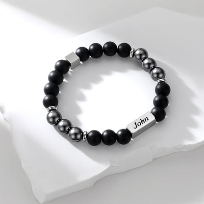 Personalized Magnetic Hematite Beaded Bracelet for Men on a white background