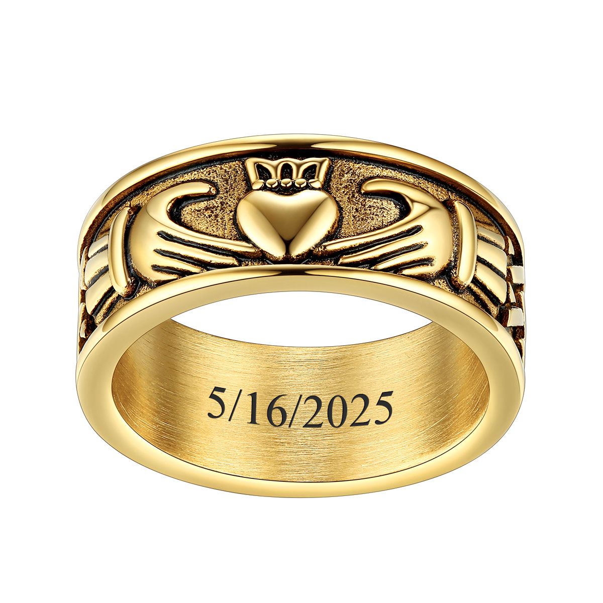 Personalized Mens Claddagh Promise Rings for Men Gold Plated