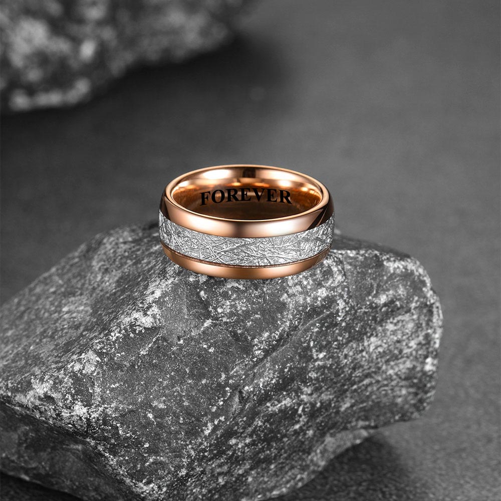 Personalized Meteorite Inlay Tungsten Carbide Ring