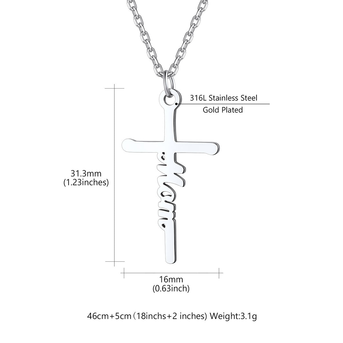 Personalized Mom Necklace Cross Necklace Dimension, Durable