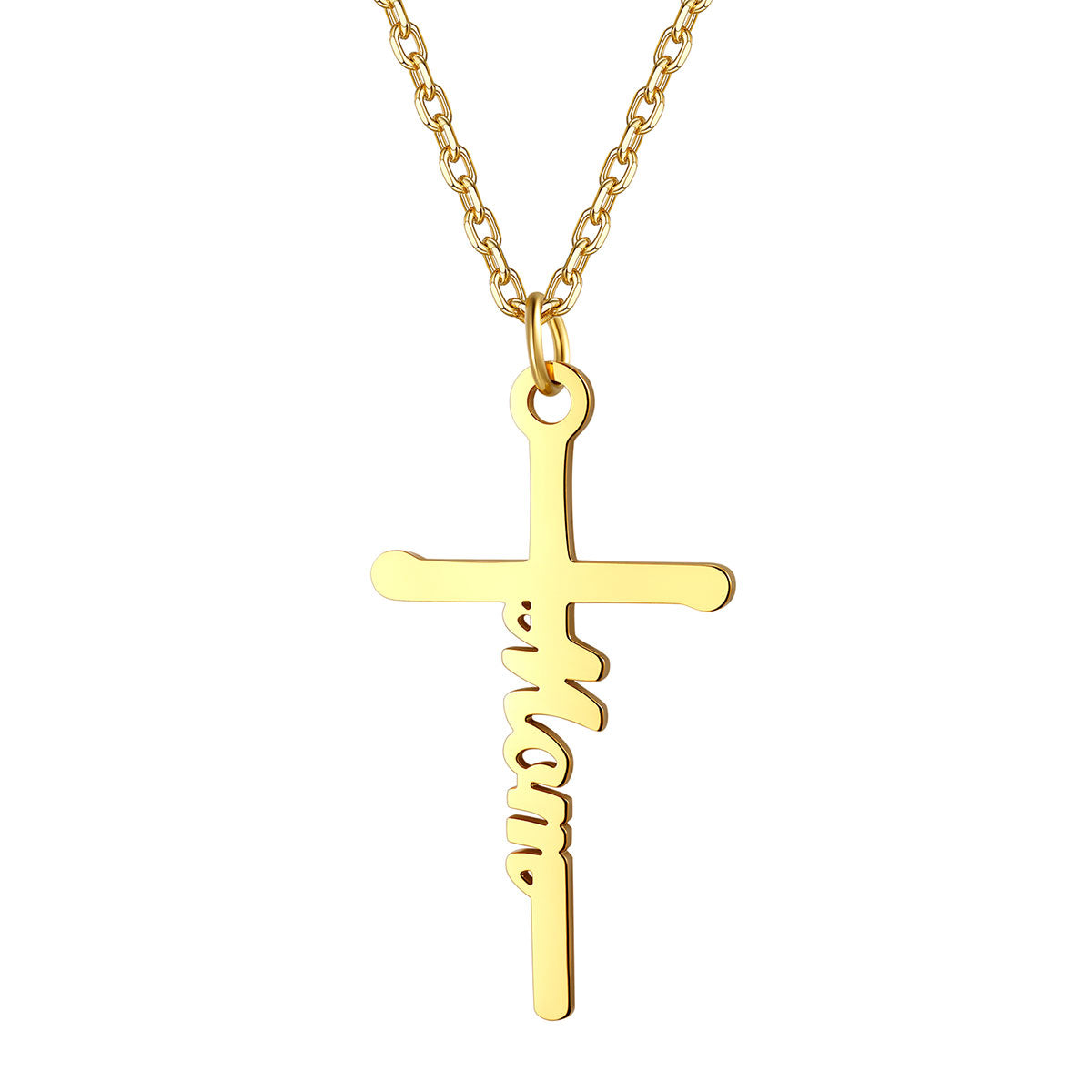 Personalized Mom Necklace Cross Necklace Gold Plated