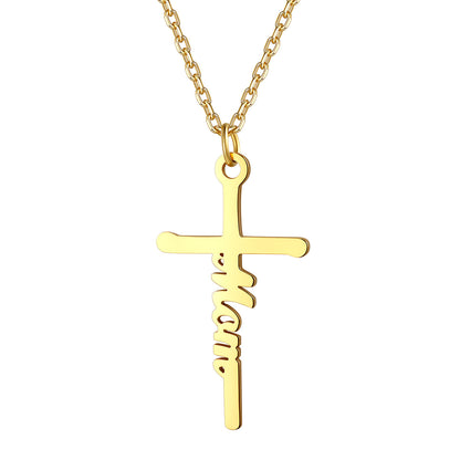 Personalized Mom Necklace Cross Necklace Gold Plated
