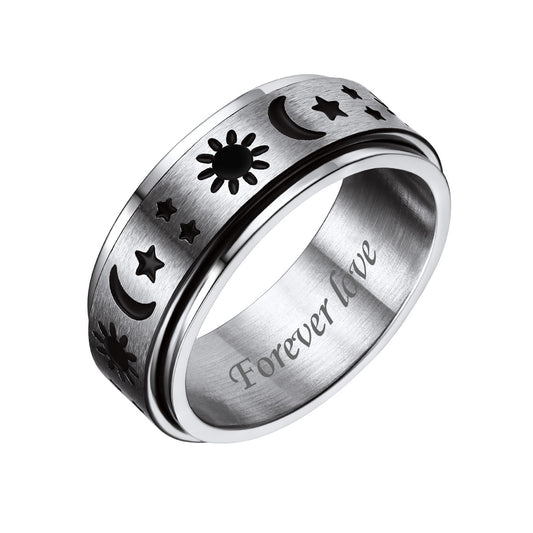 Personalized Moon Star Sun Rotatable Fidget Promise Ring