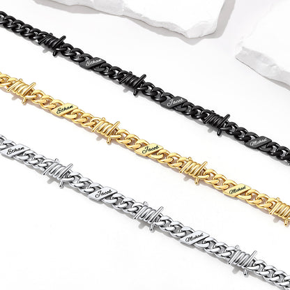 Personalized Multi-Name Barbed Wire Cuban Link Necklace in different color on a white background