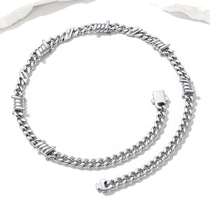 Personalized Multi-Name Barbed Wire Cuban Link Necklace on a white background
