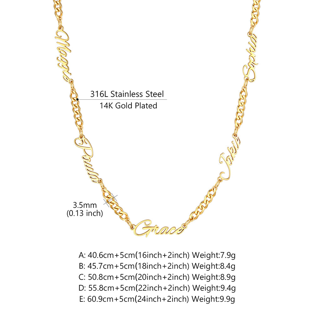 Personalized Multi Name Cuban Link Necklace Dimension, Durable