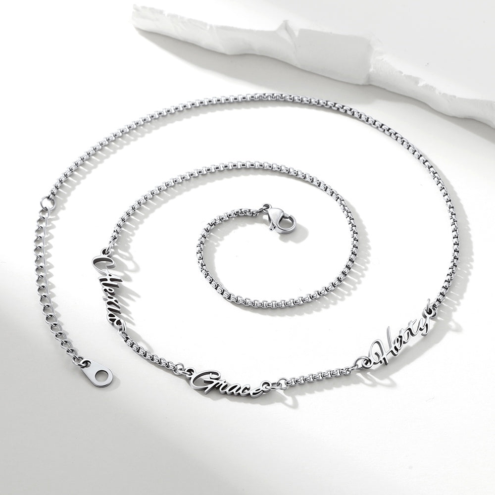 Personalized Multi Name Rolo Chain Necklace in Steel