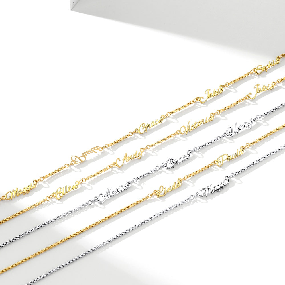 Personalized Multi Name Rolo Chain Necklace in different color
