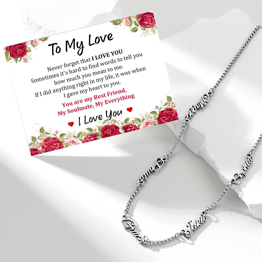 Personalized Multi Name Rolo Chain Necklace with greeting card