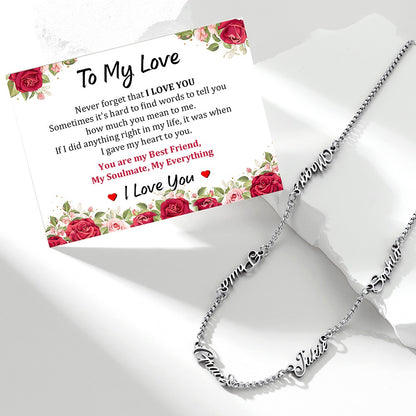 Personalized Multi Name Rolo Chain Necklace with greeting card