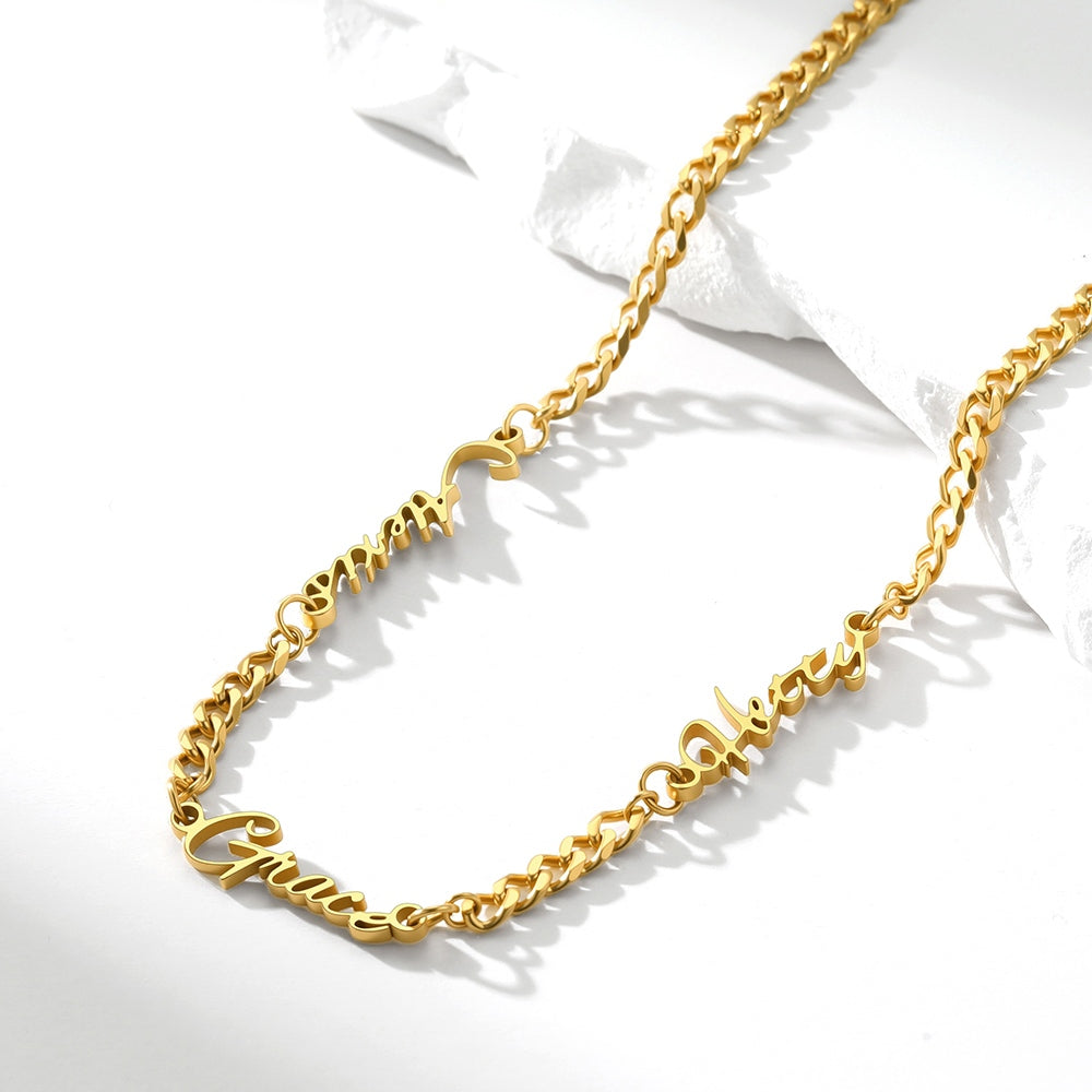 Personalized Multi Nameplate Cuban Link Necklace in Gold Plated