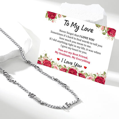 Personalized Multi Nameplate Cuban Link Necklace with greeting card