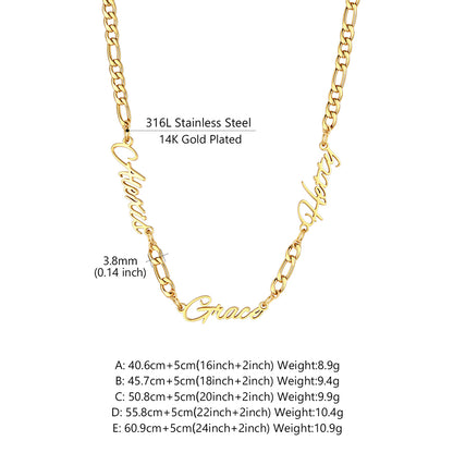 Personalized Multi Nameplate Figaro Link Necklace Dimension, Durable