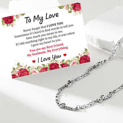 Personalized Multi Nameplate Figaro Link Necklace with greeting card