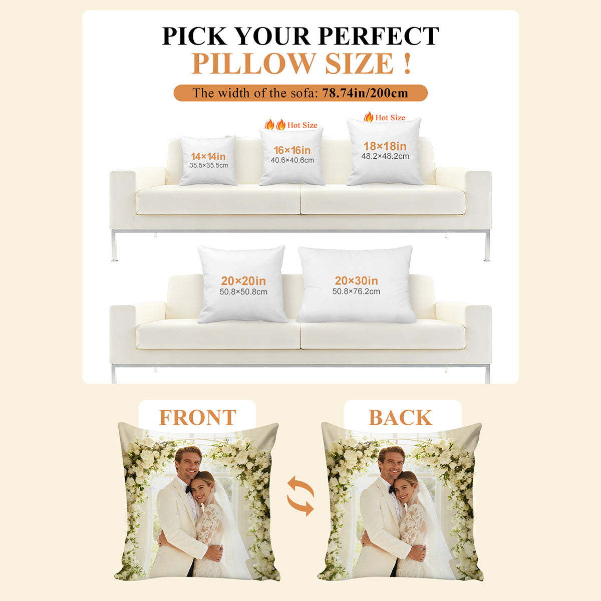 Personalized Multi Photos Throw Pillow front and back