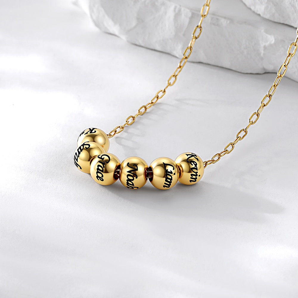 Personalized Name 1-8 Bead Balls Necklace in Gold Plated