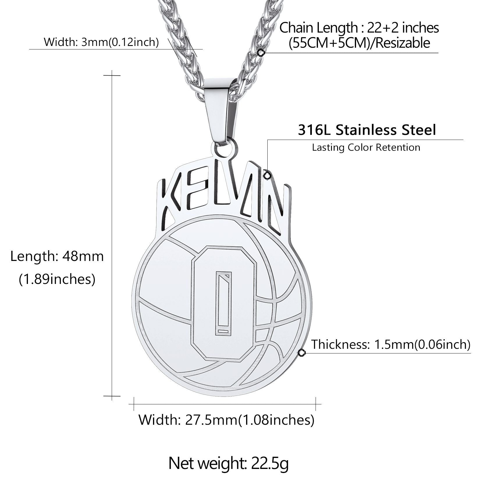 Personalized Name Ball Sport Necklaces Dimension, Durable