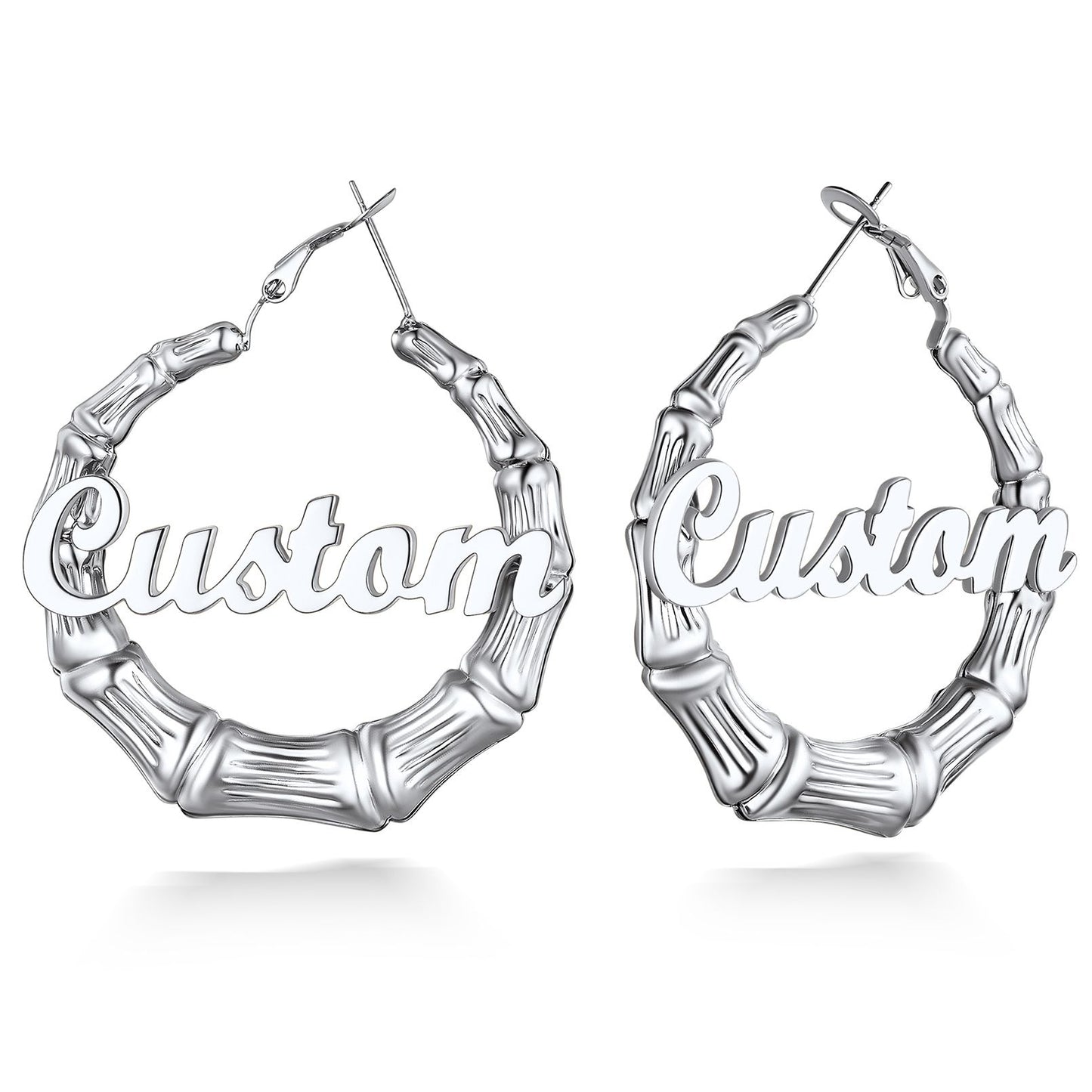 Personalized Name Bamboo Hoop Earrings 40mm