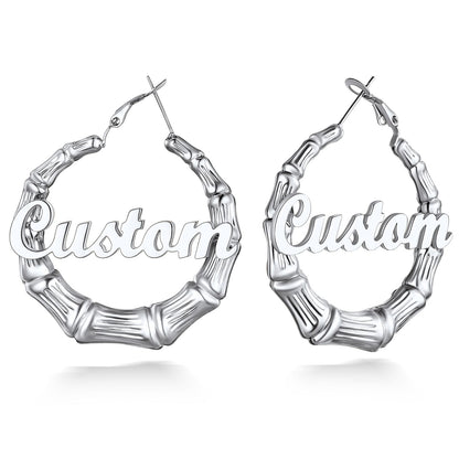 Personalized Name Bamboo Hoop Earrings 40mm