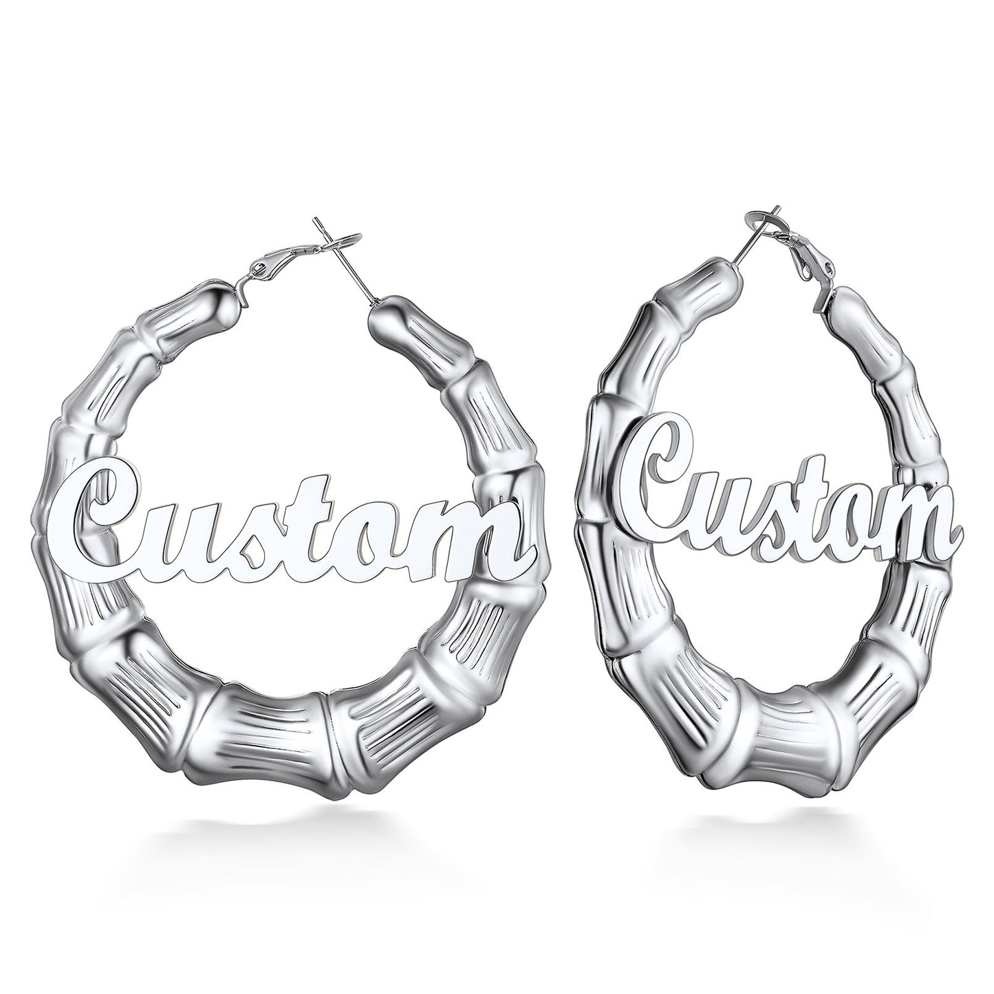 Personalized Name Bamboo Hoop Earrings 60mm