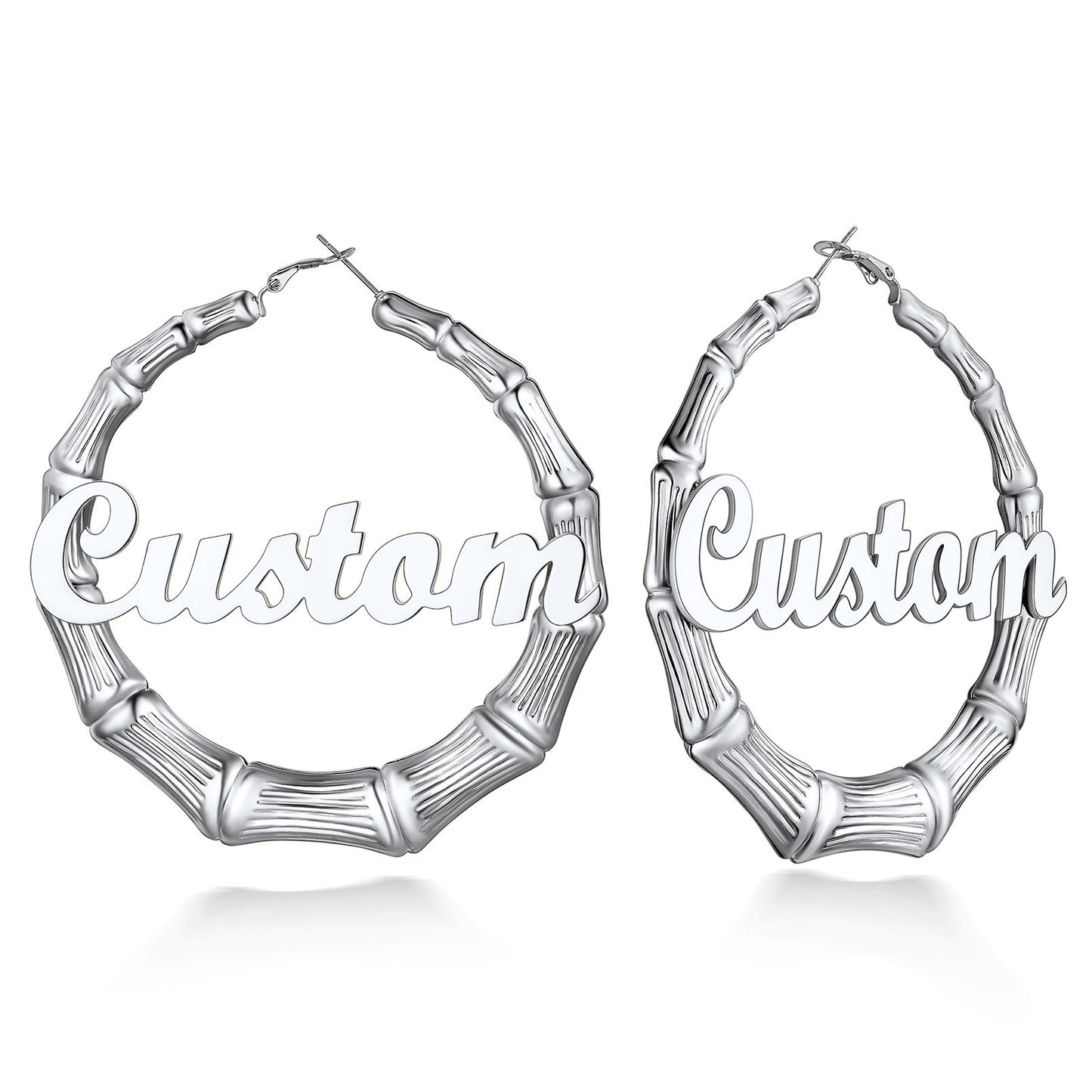 Personalized Name Bamboo Hoop Earrings 80mm