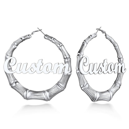 Personalized Name Bamboo Hoop Earrings 80mm